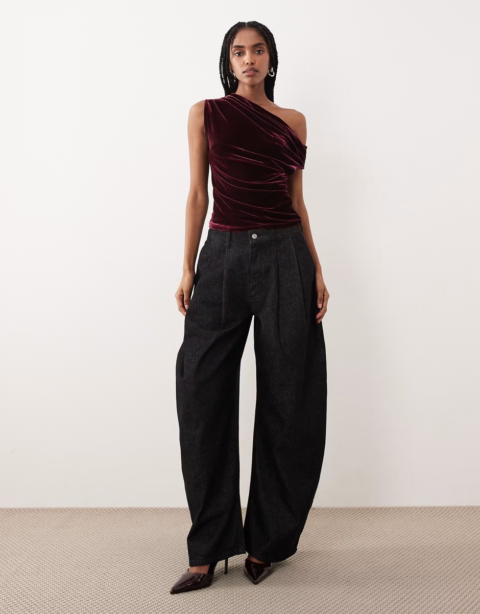 ASOS Gina Tricot asymmetric velvet top in wine - 2