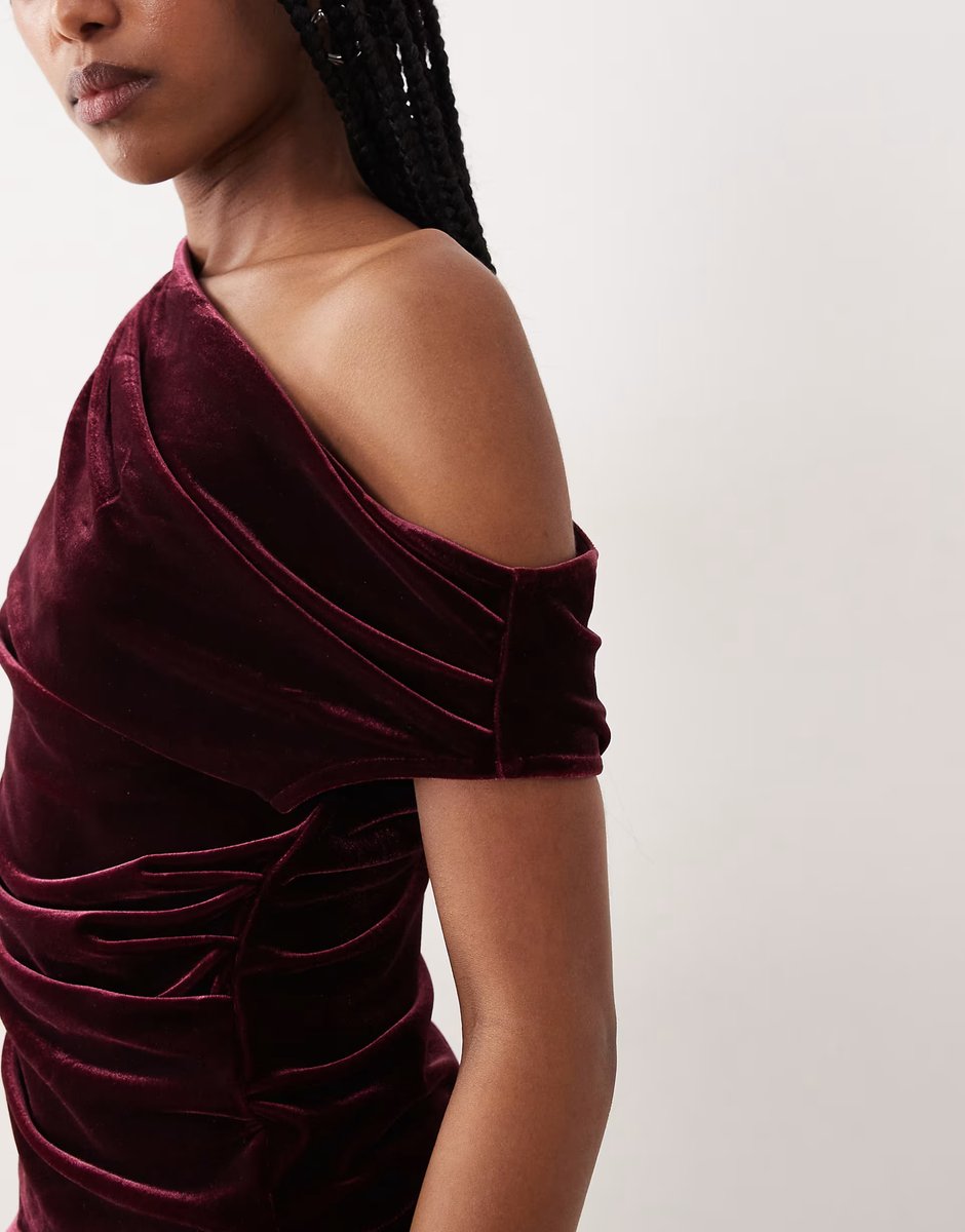 ASOS Gina Tricot asymmetric velvet top in wine - 4