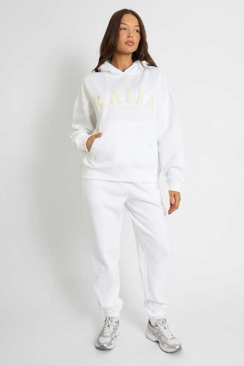 Kaiia Kaiia Borg Slogan Oversized Hoodie Cream - 3