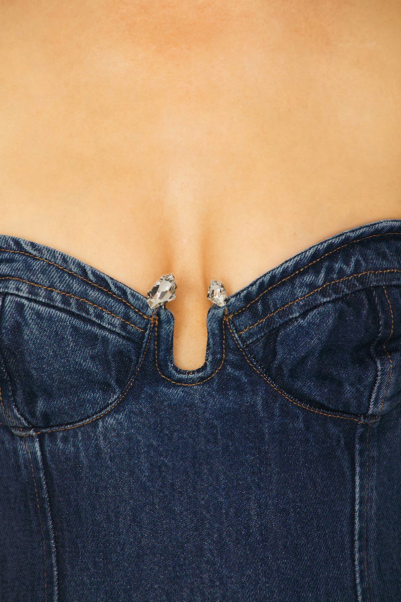 revolve Crystal Buckle Detail Mini Denim Dress - 4