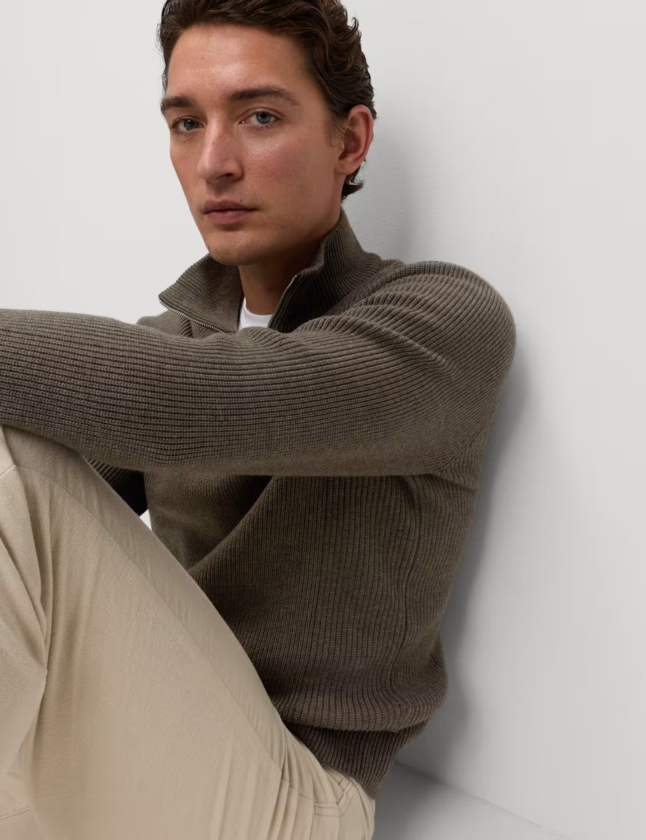 Marks & Spencer M&S Cotton Blend Ribbed Half Zip Jumper Medium Brown - 2