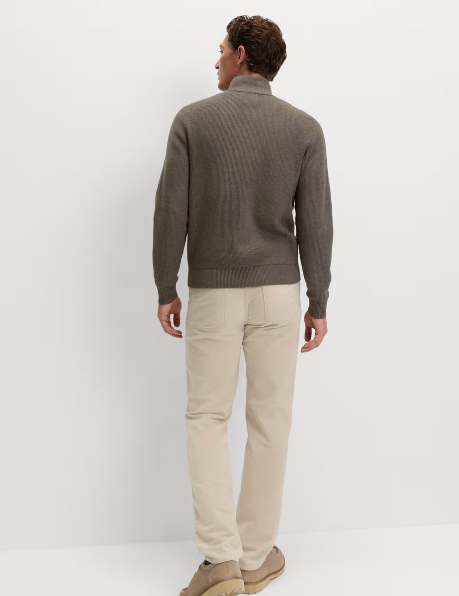 Marks & Spencer M&S Cotton Blend Ribbed Half Zip Jumper Medium Brown - 4