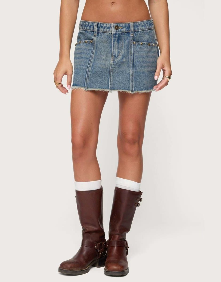 ASOS Edikted Keiko studded denim mini skirt in blue