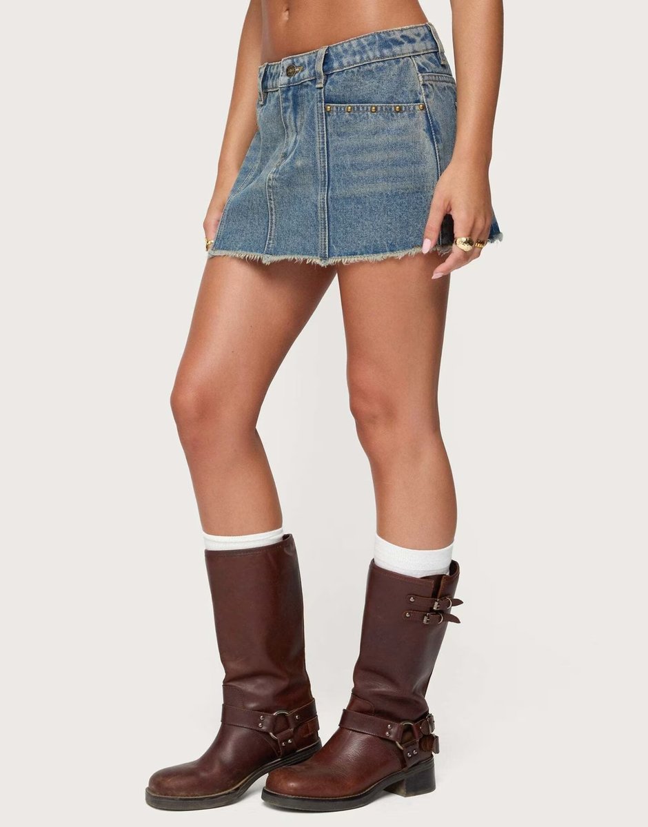 ASOS Edikted Keiko studded denim mini skirt in blue - 4