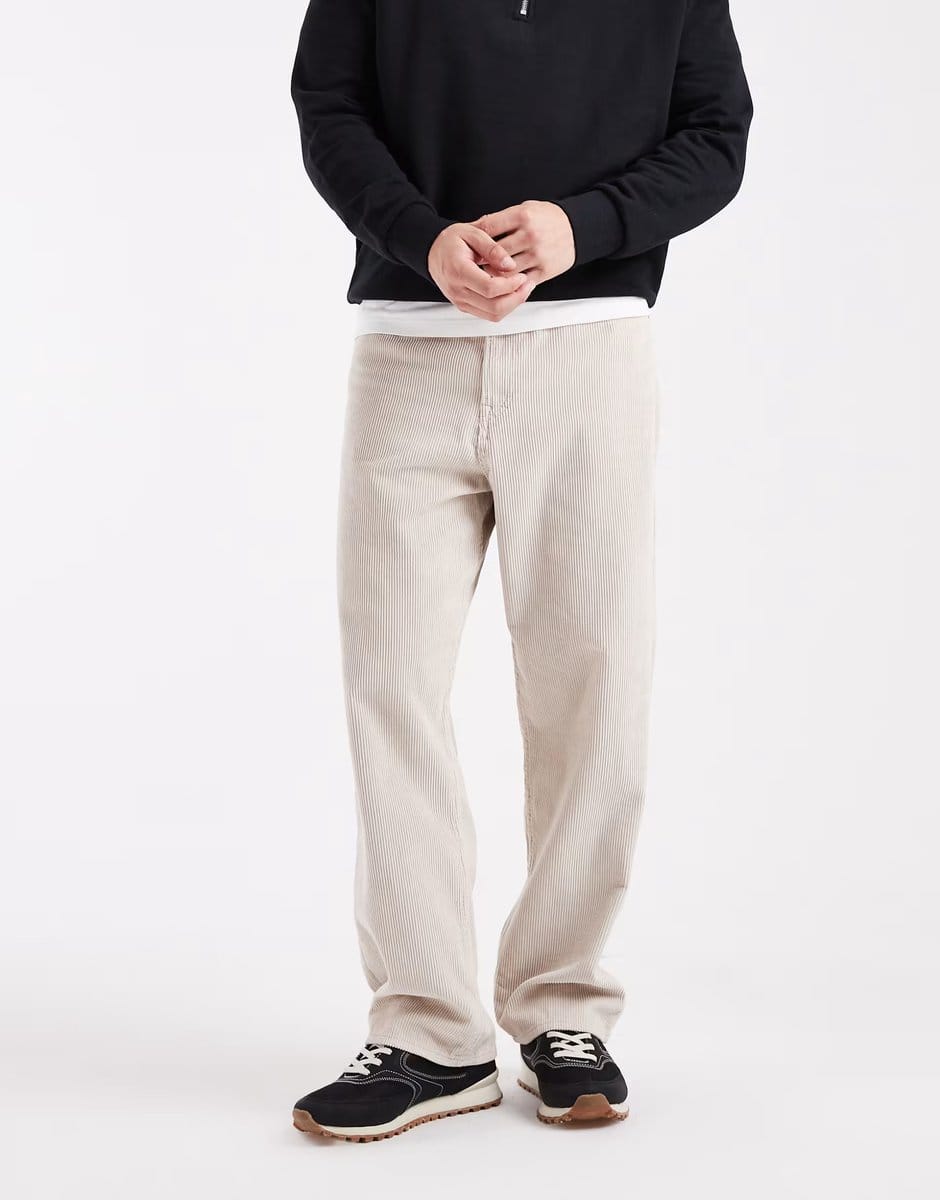 ASOS Jack & Jones Alex baggy cord trousers in cream - 1