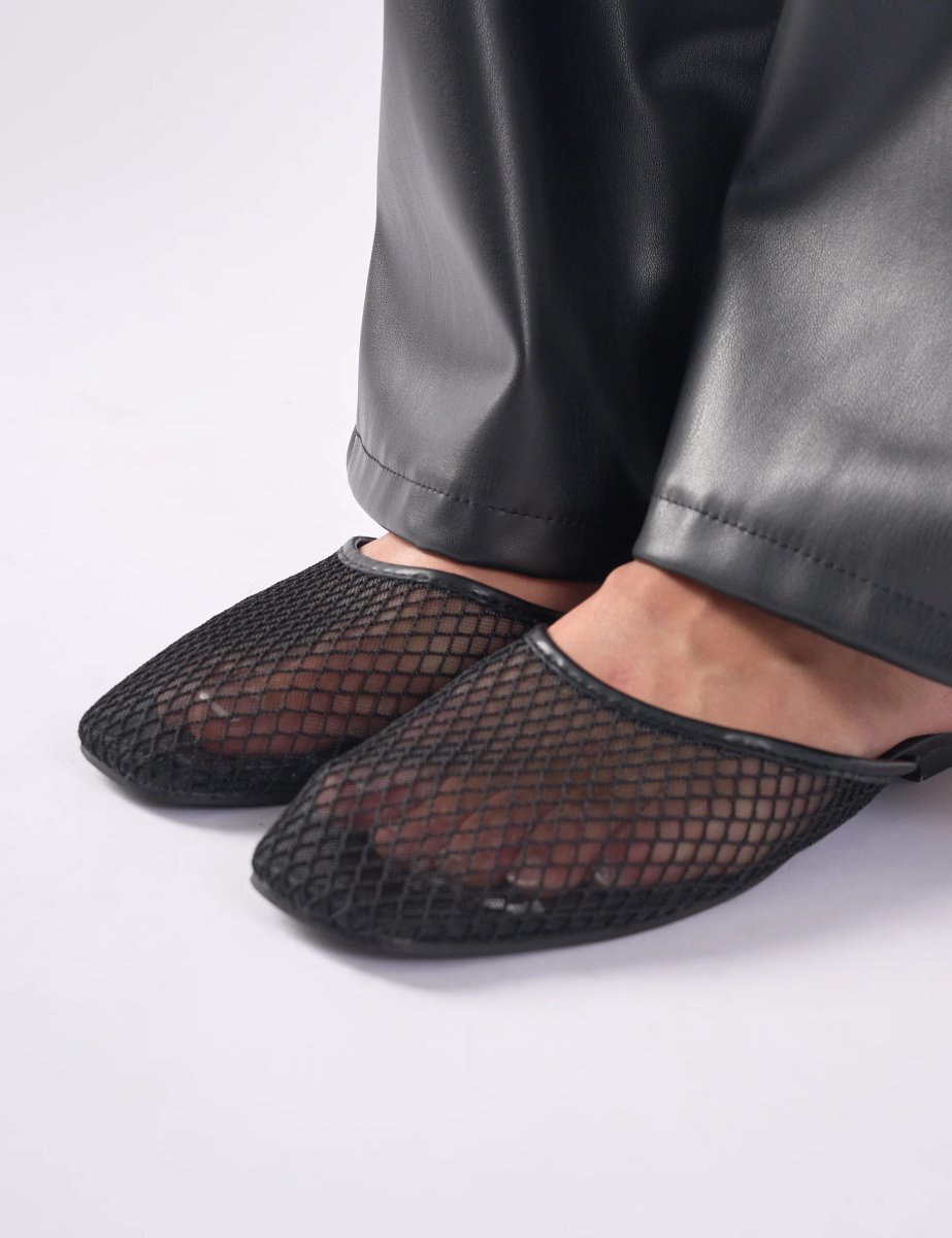 Public Desire First Dance Black Mesh Flat Mules - 2