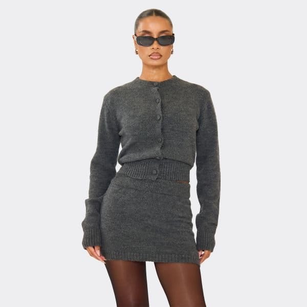 EGO Button Down Cardigan In Dark Grey Soft Knit, Women's Size UK Small S - 1