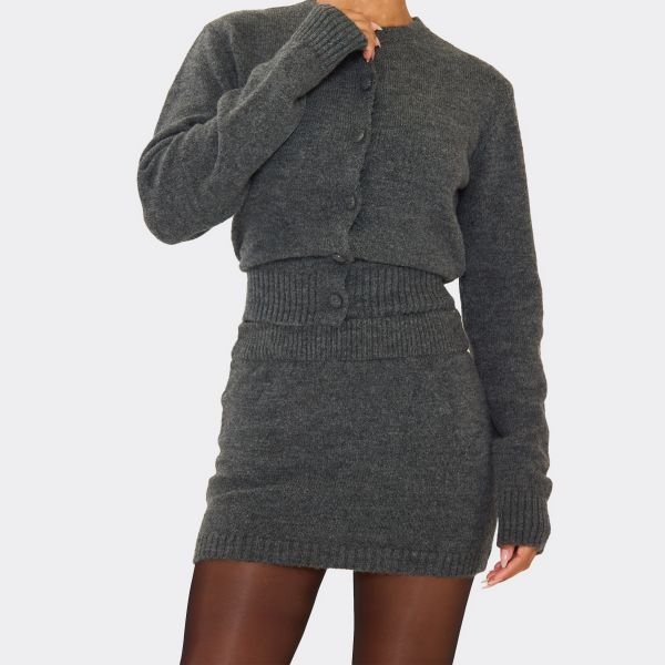 EGO Button Down Cardigan In Dark Grey Soft Knit, Women's Size UK Small S - 2