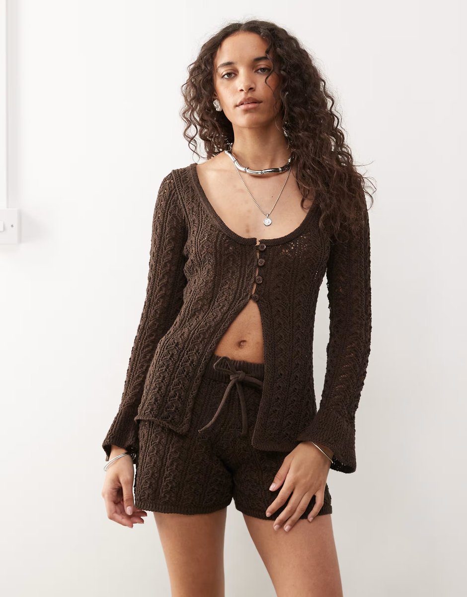 ASOS Reclaimed Vintage crochet festival co-ord in chocolate brown - 2