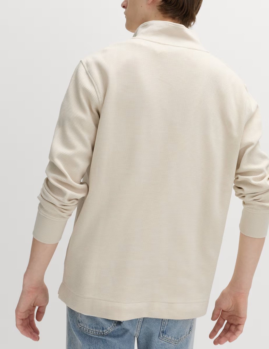 Marks & Spencer M&S Cotton Rich Waffle Funnel Neck Sweatshirt Natural Beige - 3