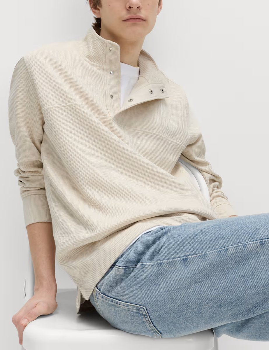 Marks & Spencer M&S Cotton Rich Waffle Funnel Neck Sweatshirt Natural Beige - 4