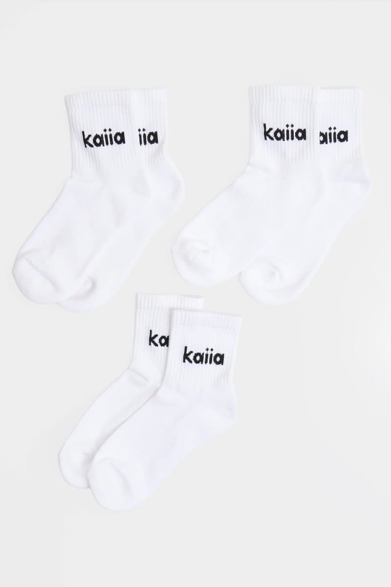 Kaiia Kaiia Logo Socks Pack of Three in White & Black