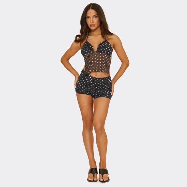EGO Mid Rise Shorts In Black Polka Dot, Women's Size UK 6