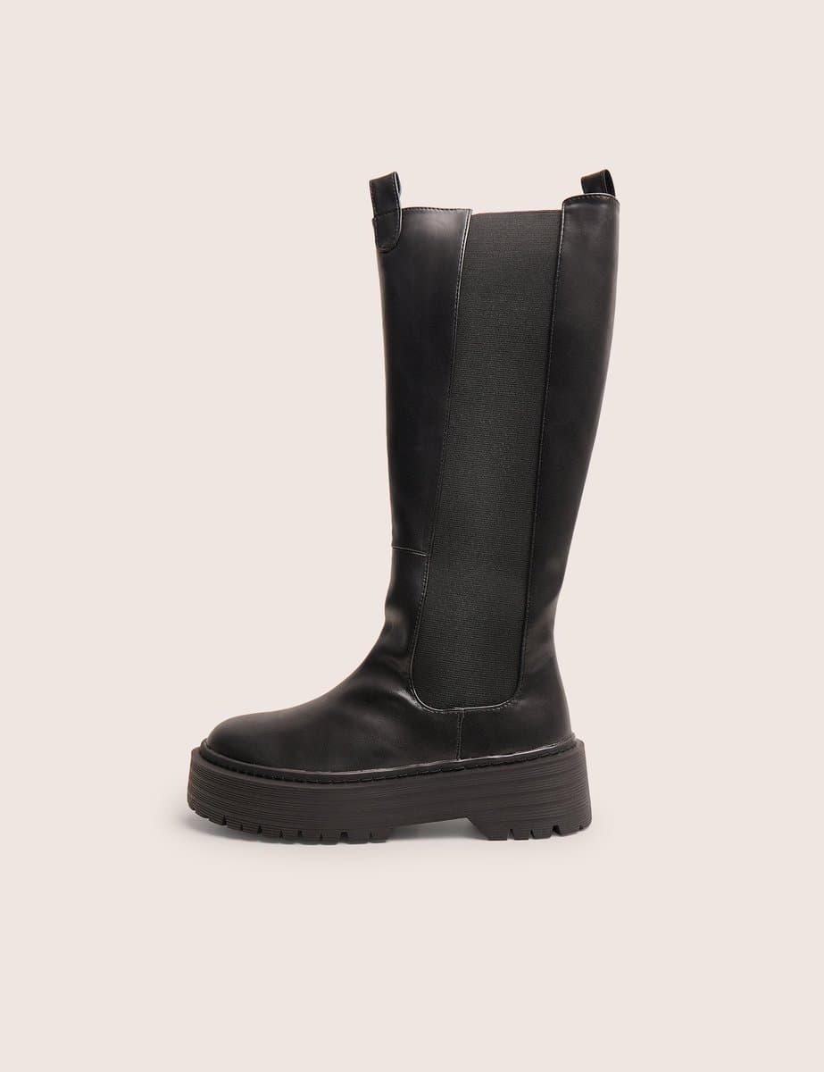Public Desire Public Desire UK Chunky Sole Knee High Boots in Black
