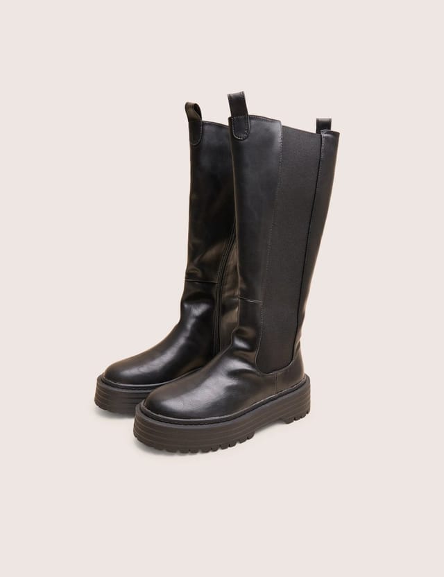Public Desire Andi Black Knee high Chunky Sole Boots - 2