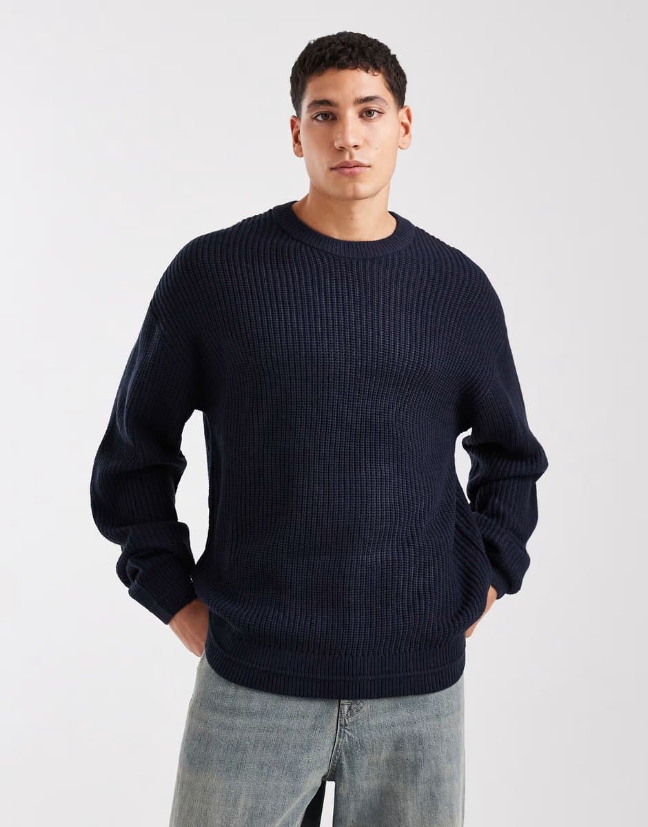 ASOS Jack & Jones oversize chunky knit jumper in navy