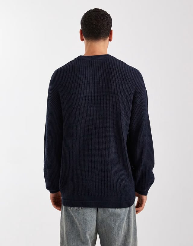 ASOS Jack & Jones oversize chunky knit jumper in navy - 3
