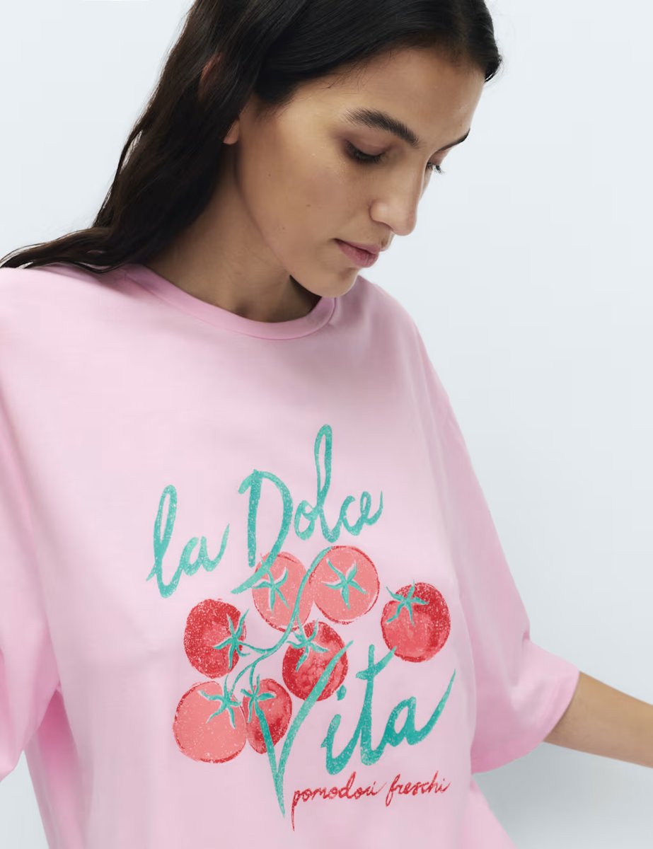 Marks & Spencer M&S Cotton Modal Tomato Print Pyjama Top Pink Mix - 3