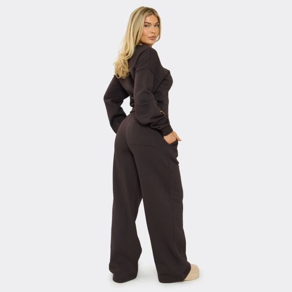 EGO Low Rise Wide Leg Joggers In Chcolate Brown, Women's Size UK 6 - 2