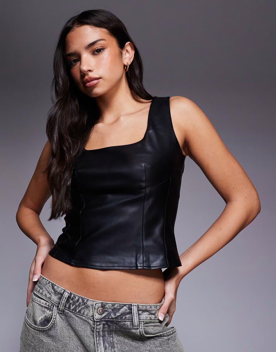 ASOS River Island leather look corset top in black