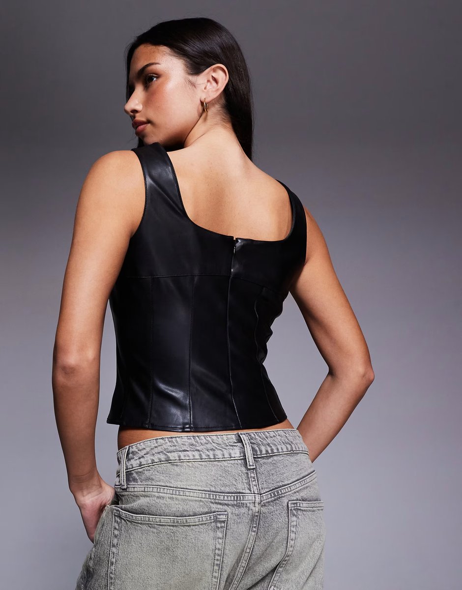 ASOS River Island leather look corset top in black - 3