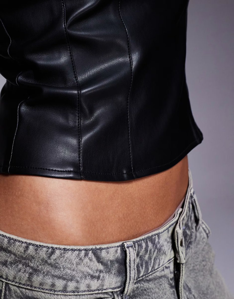 ASOS River Island leather look corset top in black - 4