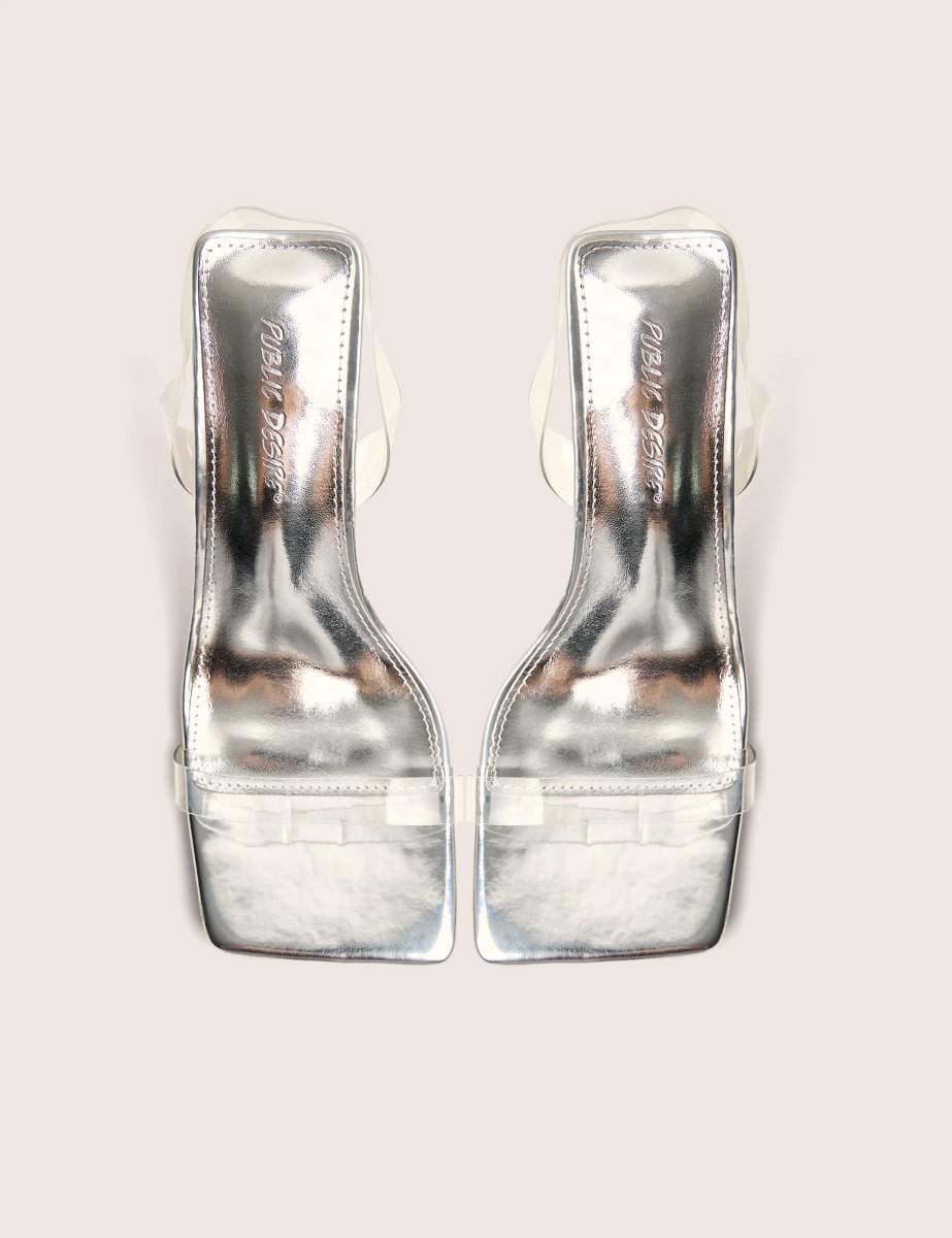 Public Desire Merge Up Wide Fit Silver Perspex Square Toe Slingback Mid Heels - 2
