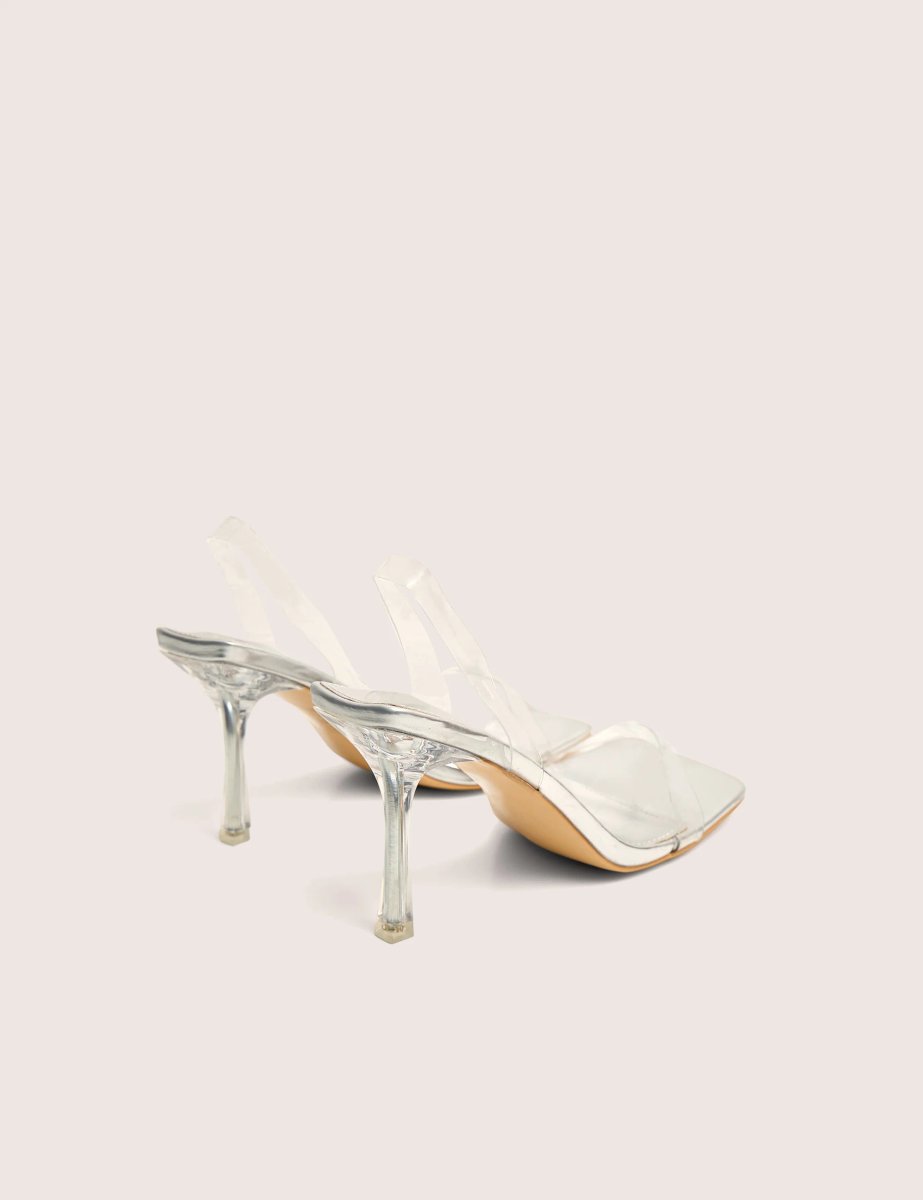 Public Desire Merge Up Wide Fit Silver Perspex Square Toe Slingback Mid Heels - 3