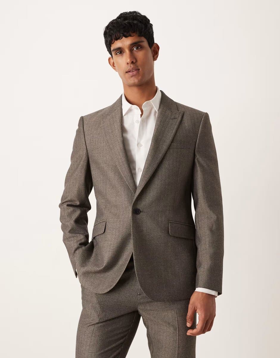 ASOS ASOS DESIGN slim wool look twill stripe suit jacket in grey