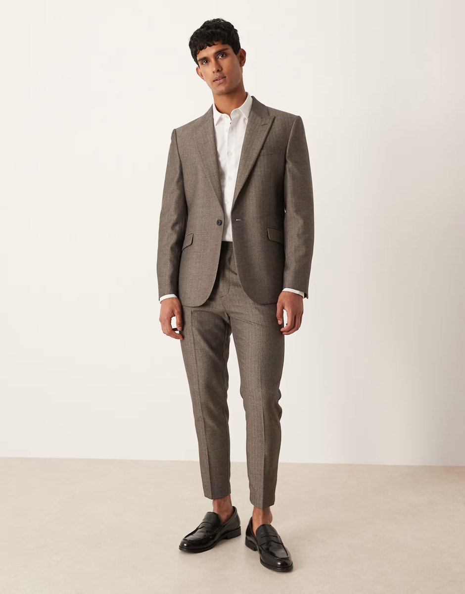 ASOS ASOS DESIGN slim wool look twill stripe suit jacket in grey - 2