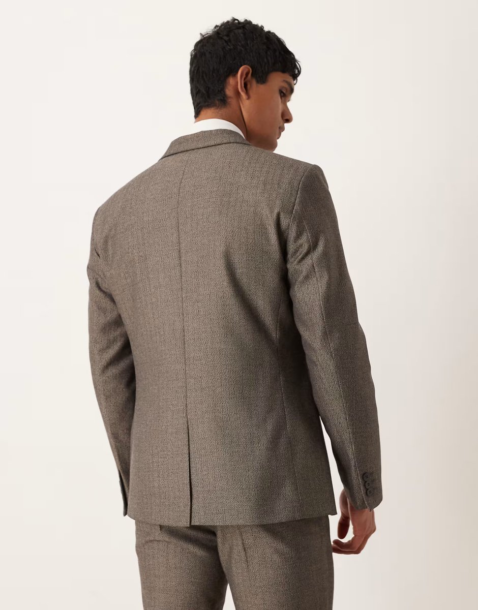 ASOS ASOS DESIGN slim wool look twill stripe suit jacket in grey - 3