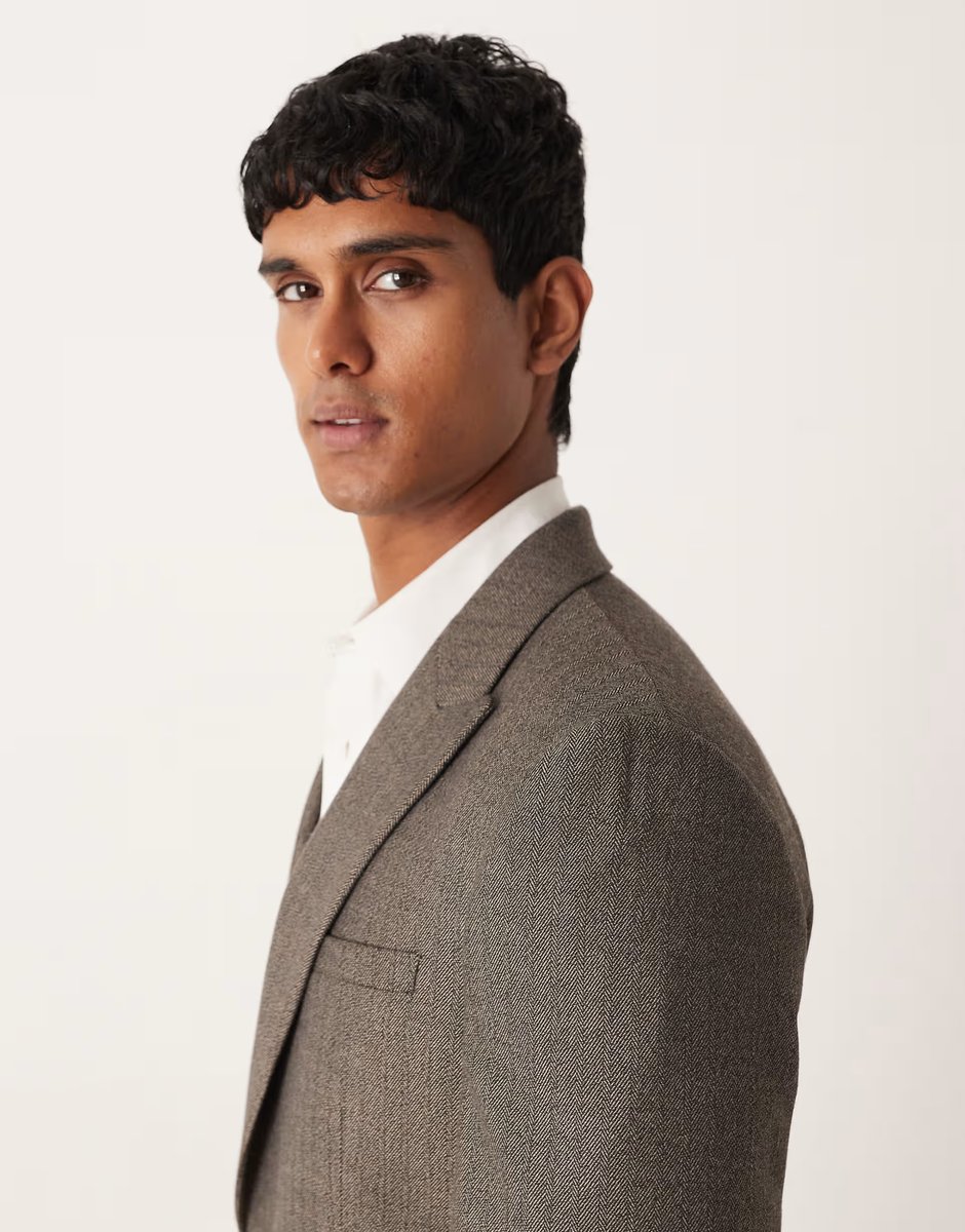 ASOS ASOS DESIGN slim wool look twill stripe suit jacket in grey - 4