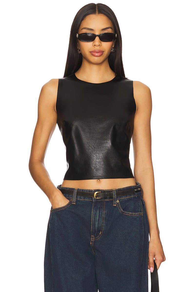 revolve Revolve Faux Leather Shell Crop Top in Black