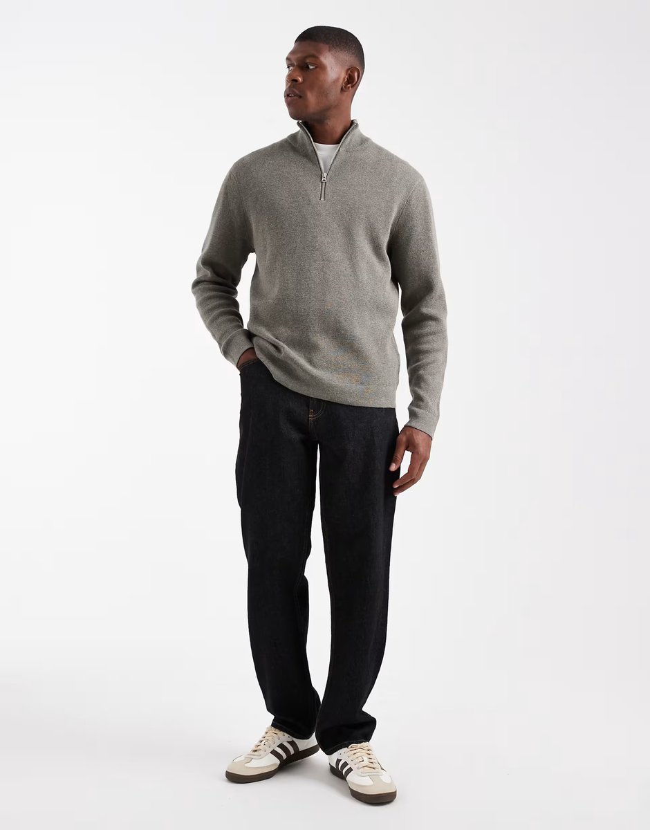 ASOS ONLY & SONS half zip knitted jumper in sage grey - 2