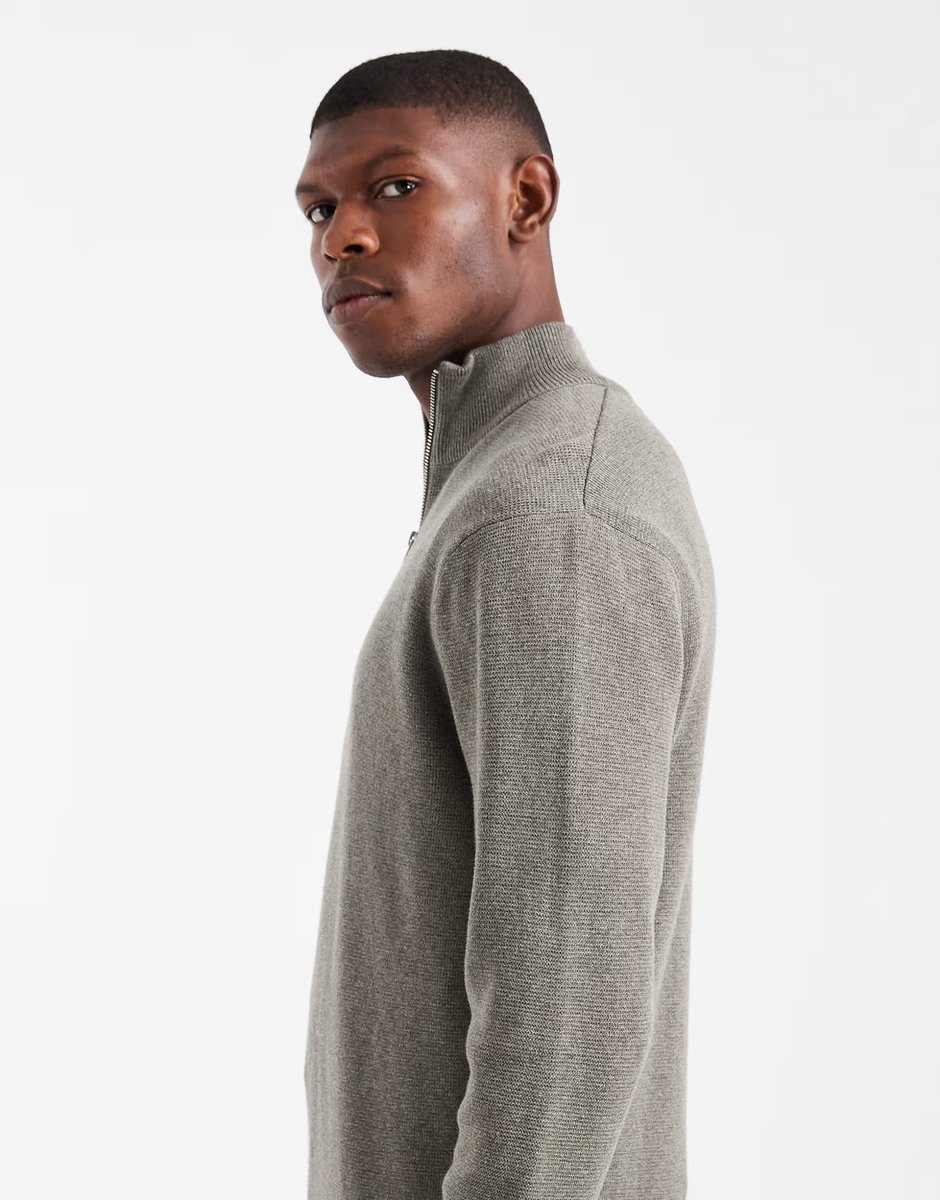 ASOS ONLY & SONS half zip knitted jumper in sage grey - 4