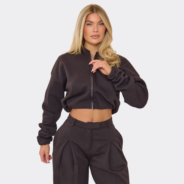 EGO Zip Up Bomber Style Jacket In Chocolate Brown, Women's Size UK 6 - 1