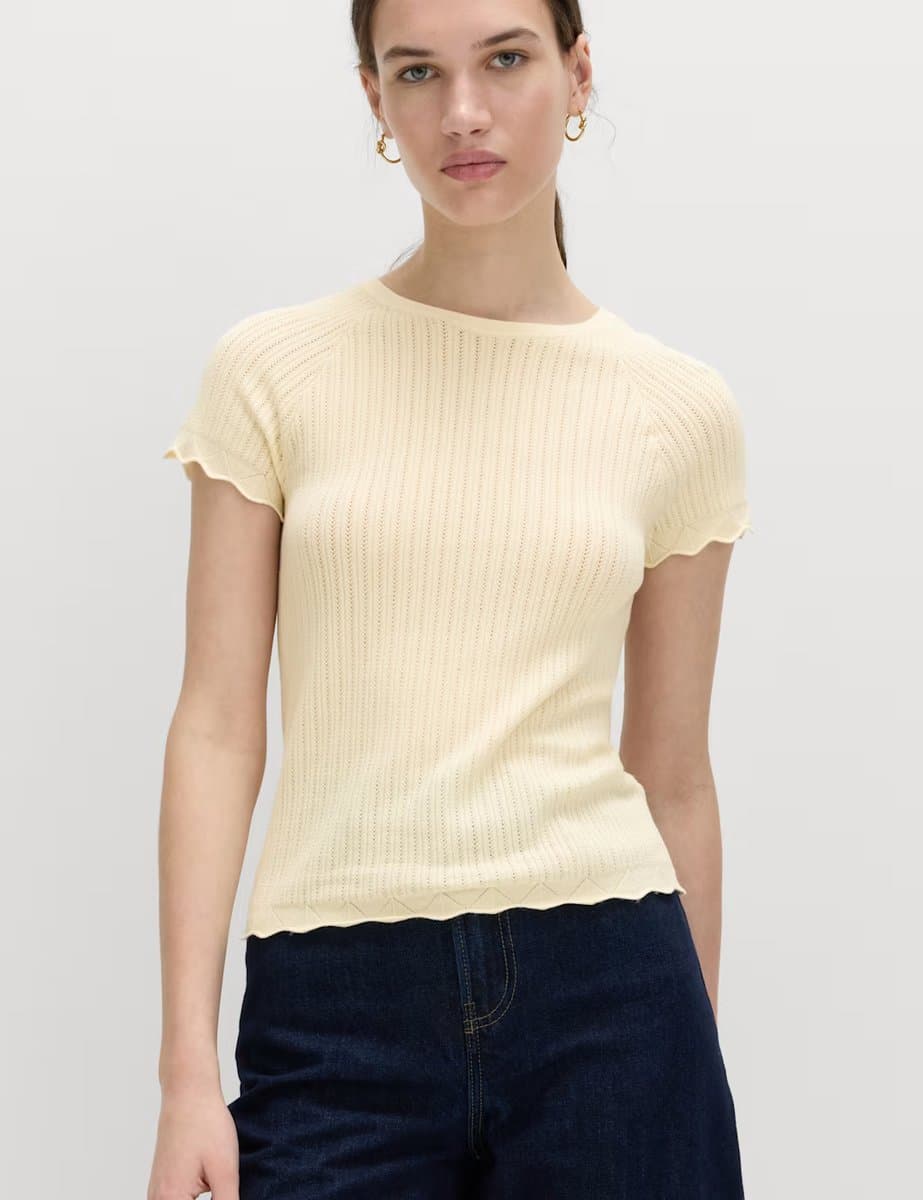 Marks & Spencer M&S Buttermilk Pointelle Slim Fit Knitted Top