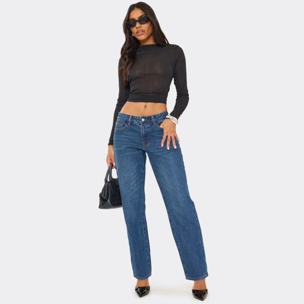 EGO Low Rise Boyfriend Jeans In Blue Washed Denim, Women's Size UK 6 - 1