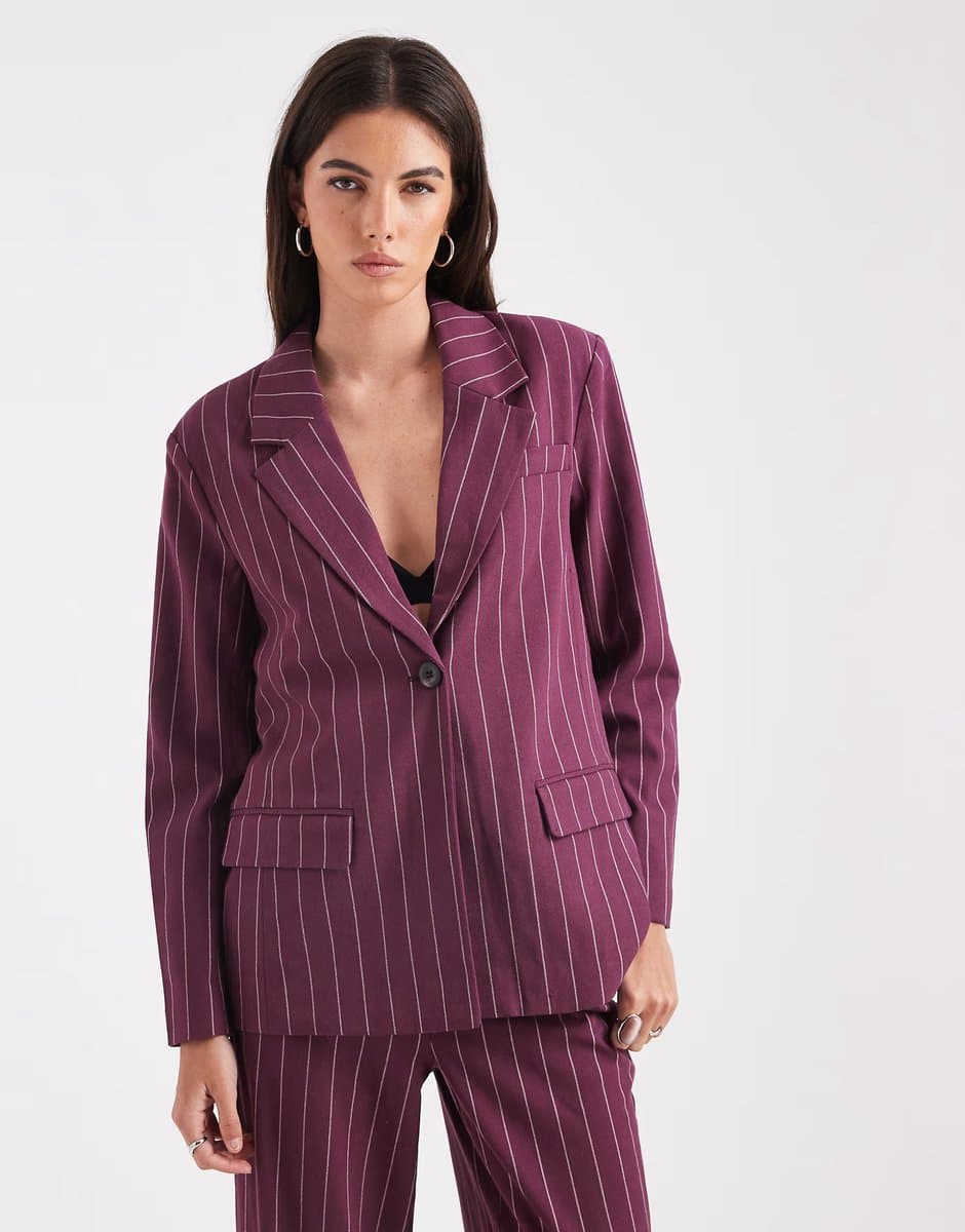 ASOS Object tailored blazer co-ord in burgundy pinstripe