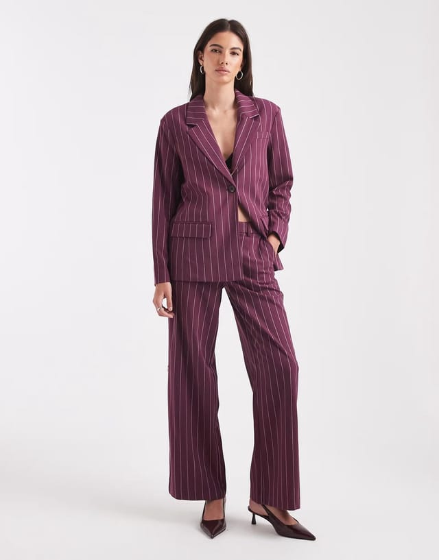 ASOS Object tailored blazer co-ord in burgundy pinstripe - 3