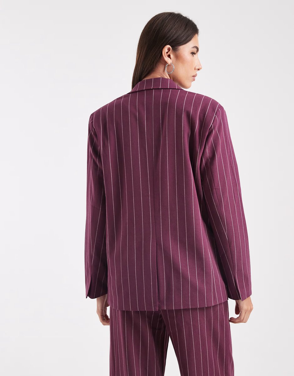 ASOS Object tailored blazer co-ord in burgundy pinstripe - 4