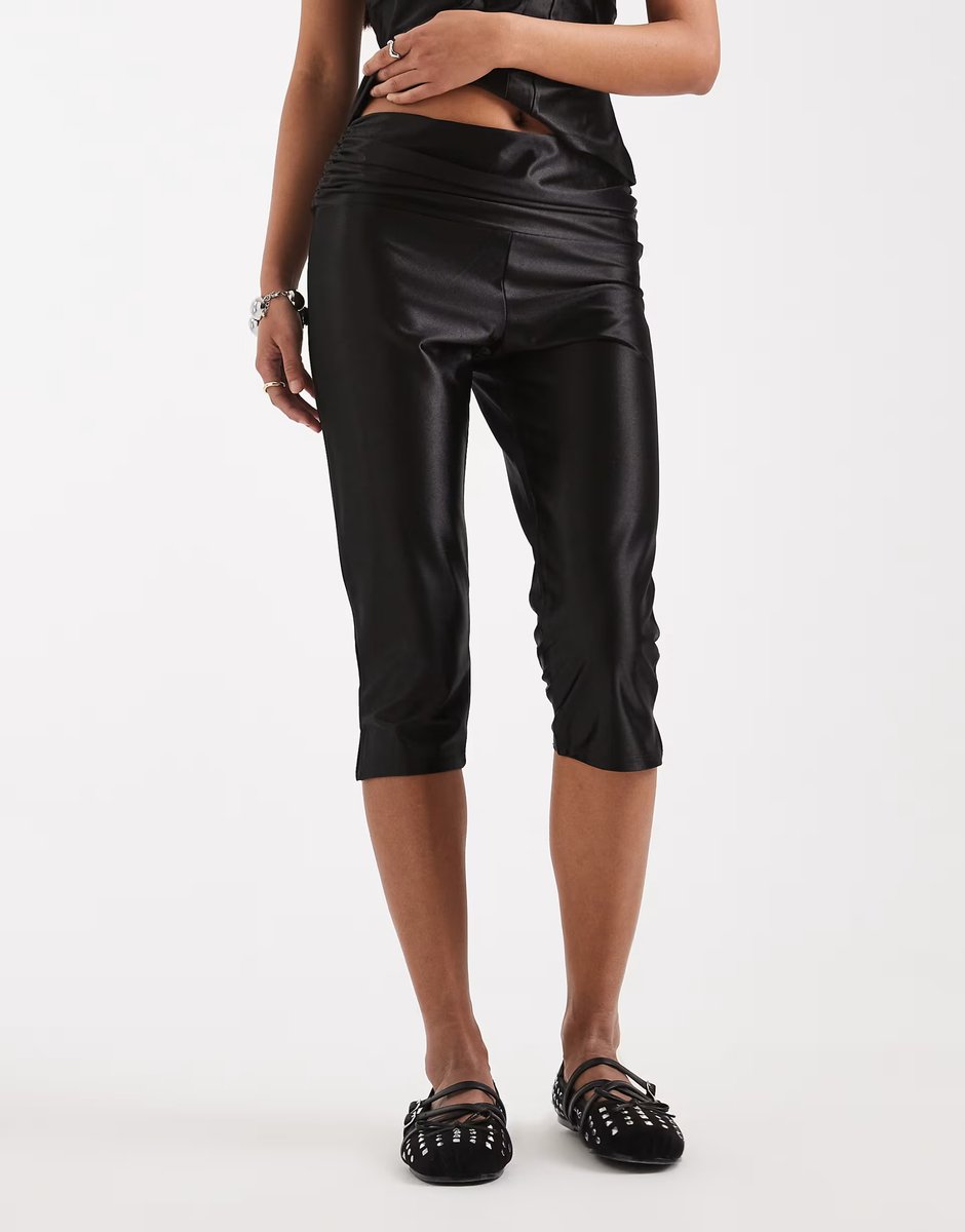 ASOS COLLUSION stretch satin low rise capri pants in black co-ord - 2