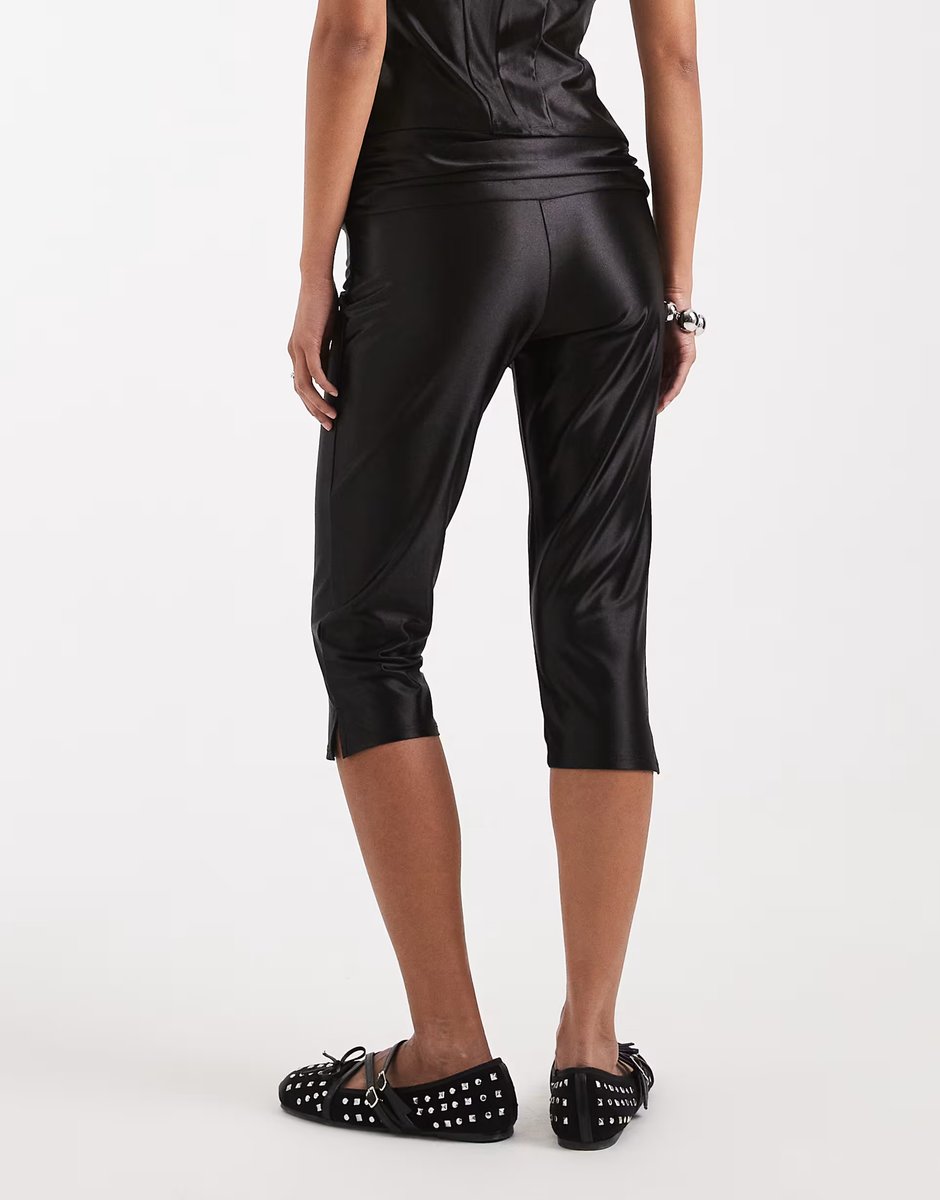 ASOS COLLUSION stretch satin low rise capri pants in black co-ord - 4