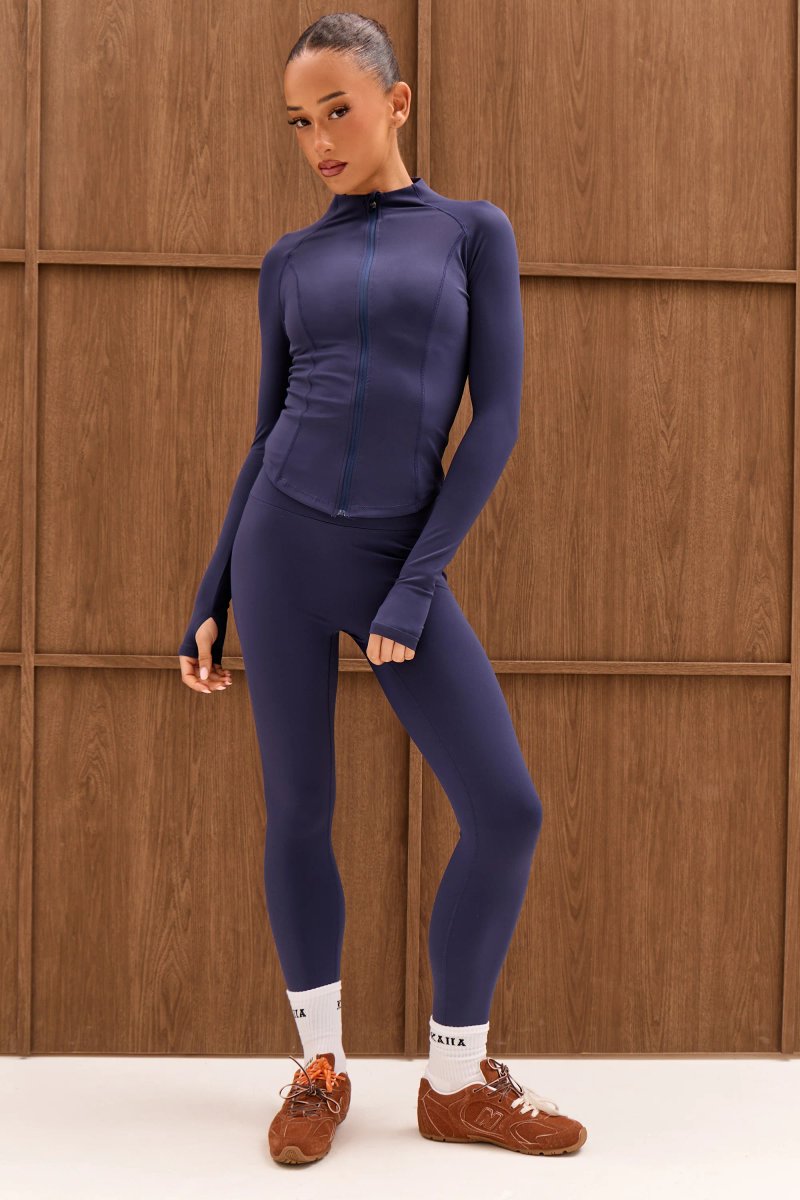 Kaiia Kaiia Sculpt Long Sleeve Zip Through Fitted Jacket Dark Navy - 3