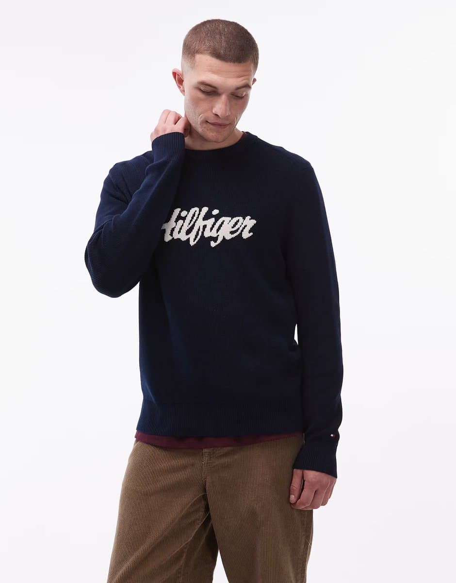 ASOS Tommy Hilfiger bubble script graphic large centre logo in navy