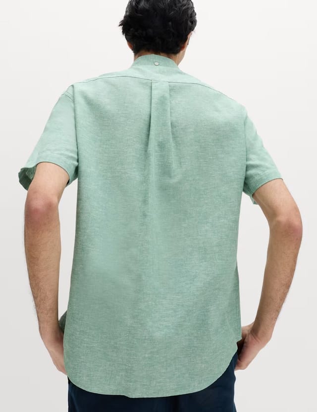 Marks & Spencer M&S Regular Fit Linen Rich Short Sleeve Shirt Green - 2