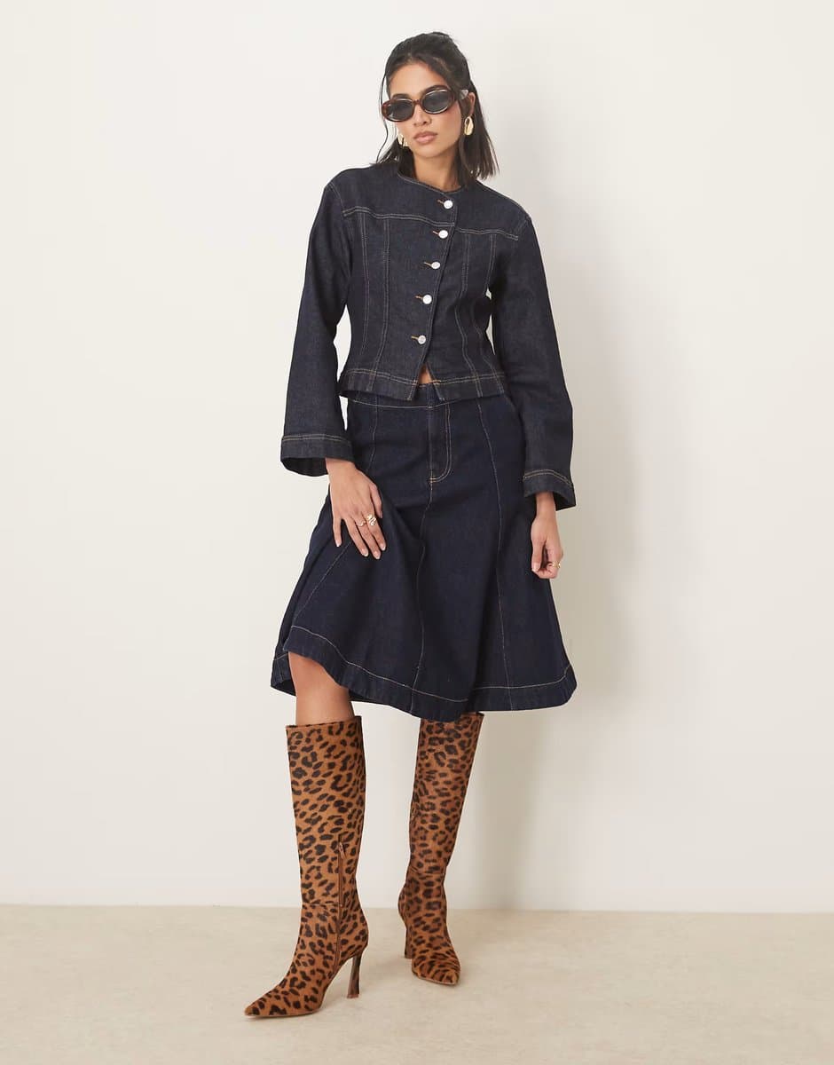 ASOS Gina Tricot co-ord strech denim jacket and jeans rinse wash indigo