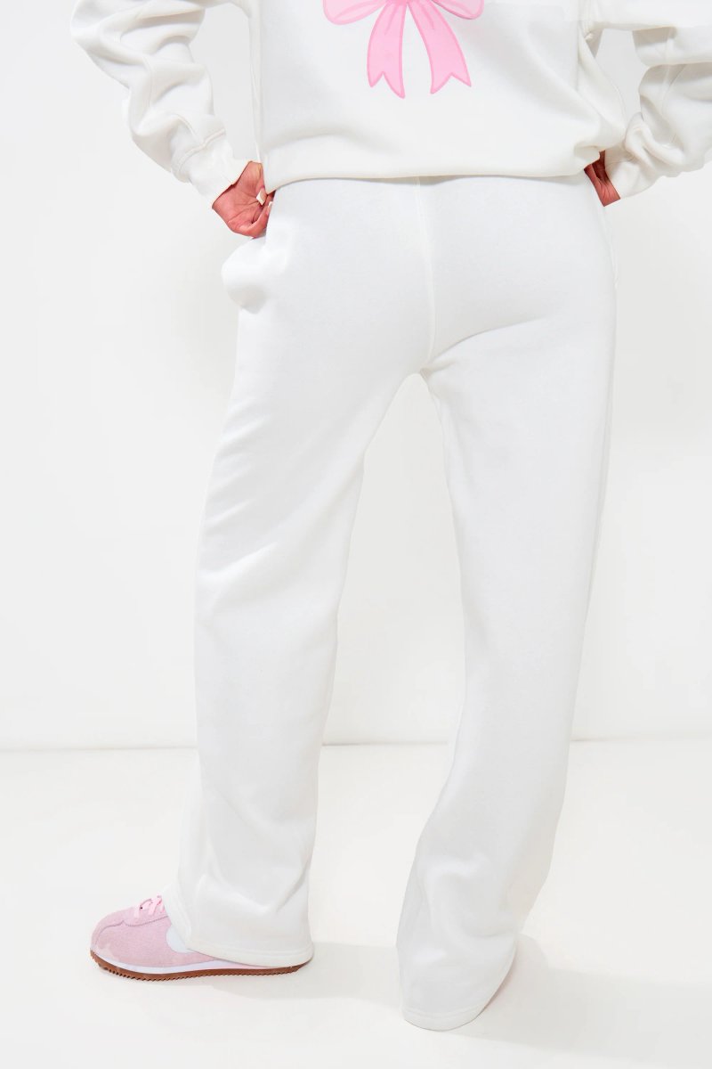 Kaiia Kaiia Bow Graphic Wide Leg Joggers Cream & Pink - 4