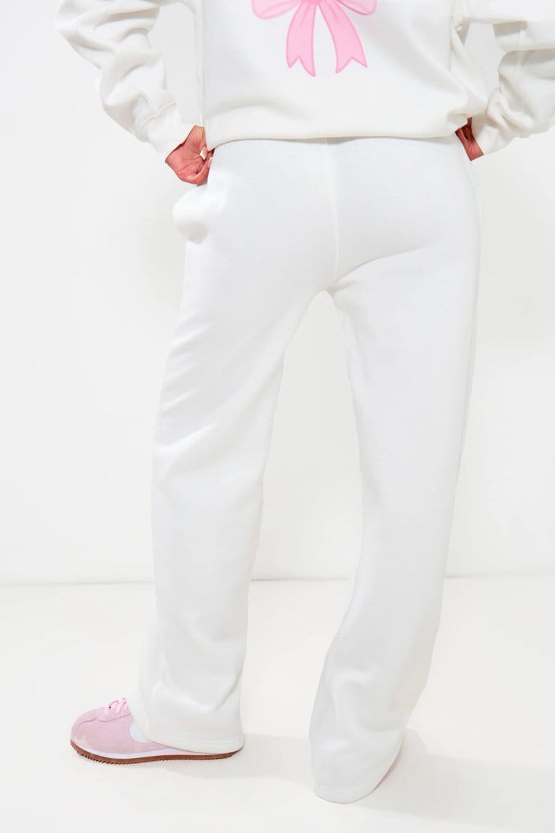 Kaiia Kaiia Bow Graphic Wide Leg Joggers Cream & Pink - 4