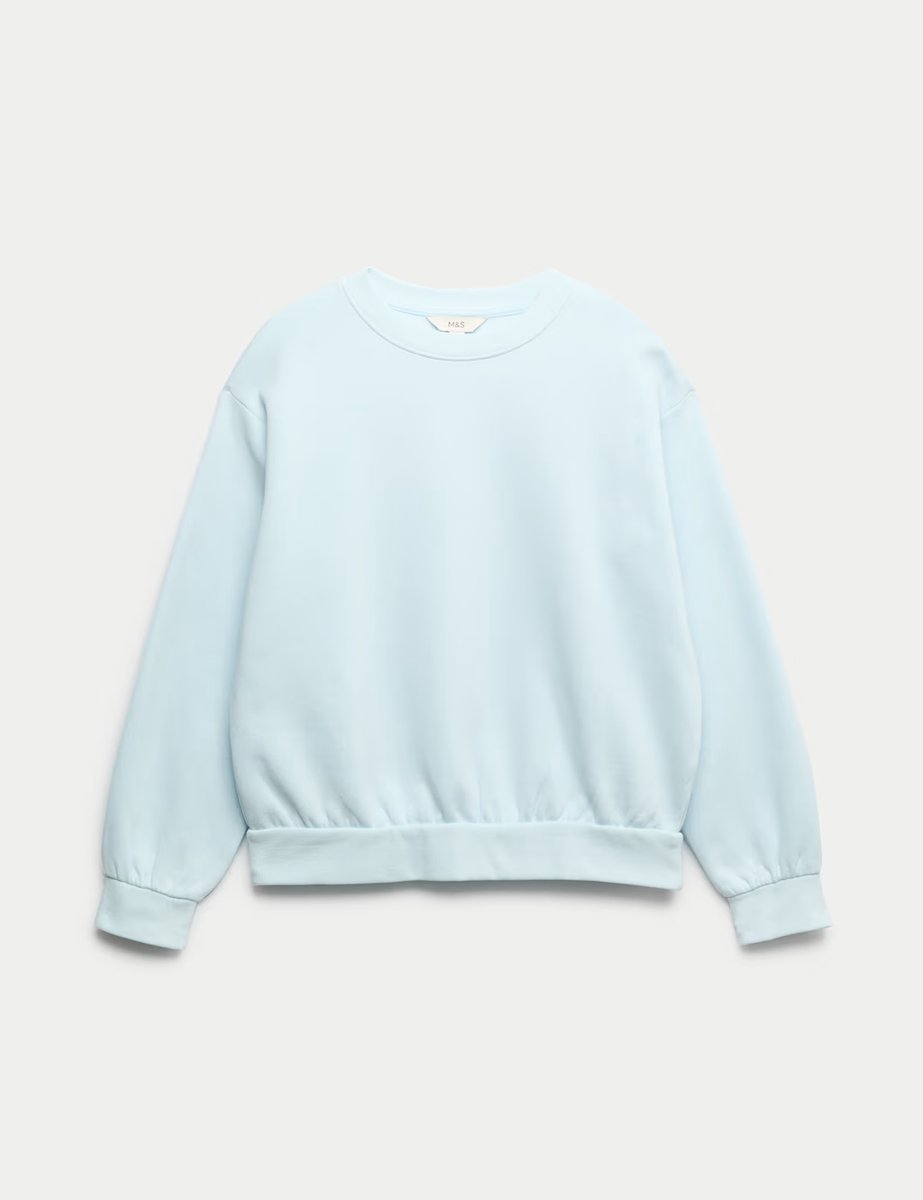 Marks & Spencer M&S Cotton Rich Crew Neck Sweatshirt Ice Blue - 2